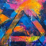 Colorful abstract artwork featuring vivid geometric shapes and dynamic brushstrokes.